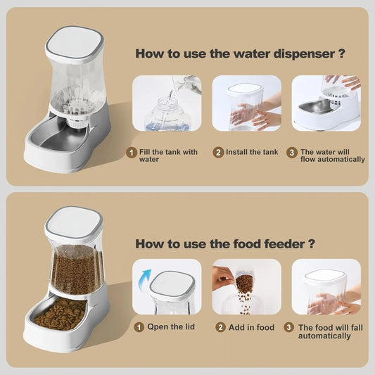 Automatic Cat Feeder and Food Dispenser 1 Gallon Gravity Pet Feeder Cat Dog Bowls for Water and Food 2Pcs