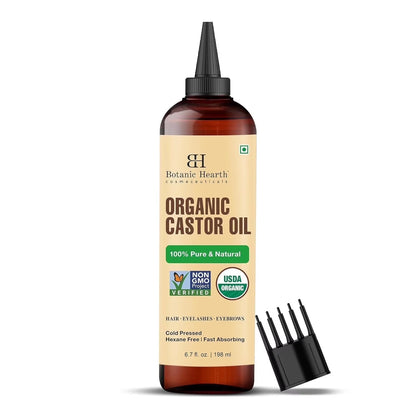 Castor Oil (6.7 Fl Oz) | USDA Certified Organic | 100% Pure & Hexane Free | Cold Pressed | Promotes Growth for Eyelashes, Eyebrows & Hair