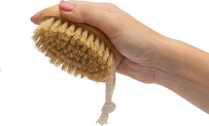 Bath Brush Set, Exfoliating Shower Scrubber, Dry Brushing Body Brush Set, Pore Opening, Beechwood Handle with Natural Bristle Large 15" plus Small Face Brush