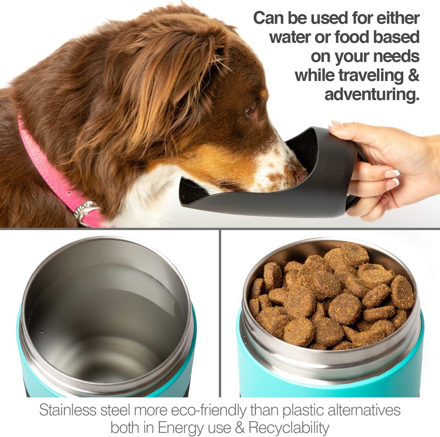 Portable Dog Water Bottle & Dispenser (New-Large 22Oz Dispenser) Insulated 2 Wall Stainless Steel- Optimal Cool Water Temp - Dog Travel Bottle