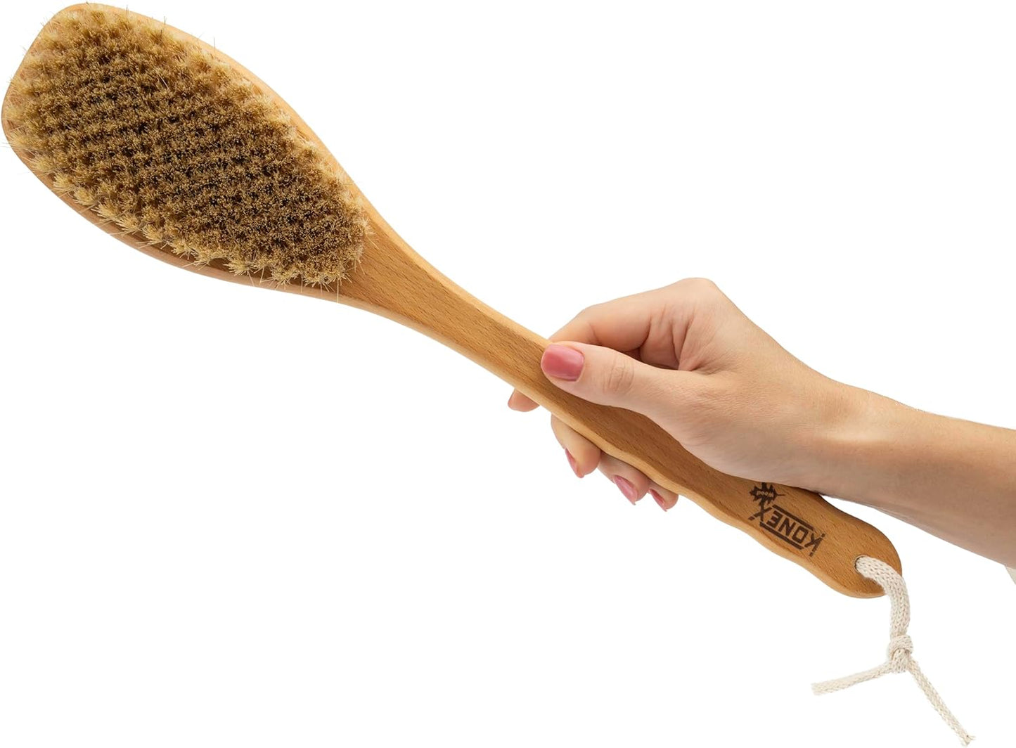 Bath Brush Set, Exfoliating Shower Scrubber, Dry Brushing Body Brush Set, Pore Opening, Beechwood Handle with Natural Bristle Large 15" plus Small Face Brush